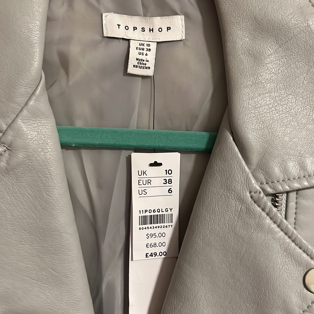 NWT TOPSHOP LEATHER MOTO JACKET - GRAY - Picture 3 of 4